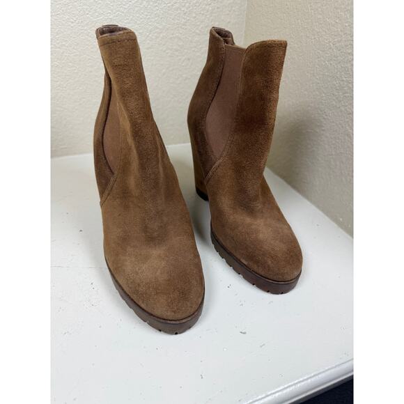 Michael Kors Thea Wedge Ankle Boots - dark carmel suede - size 9 - Picture 9 of 12